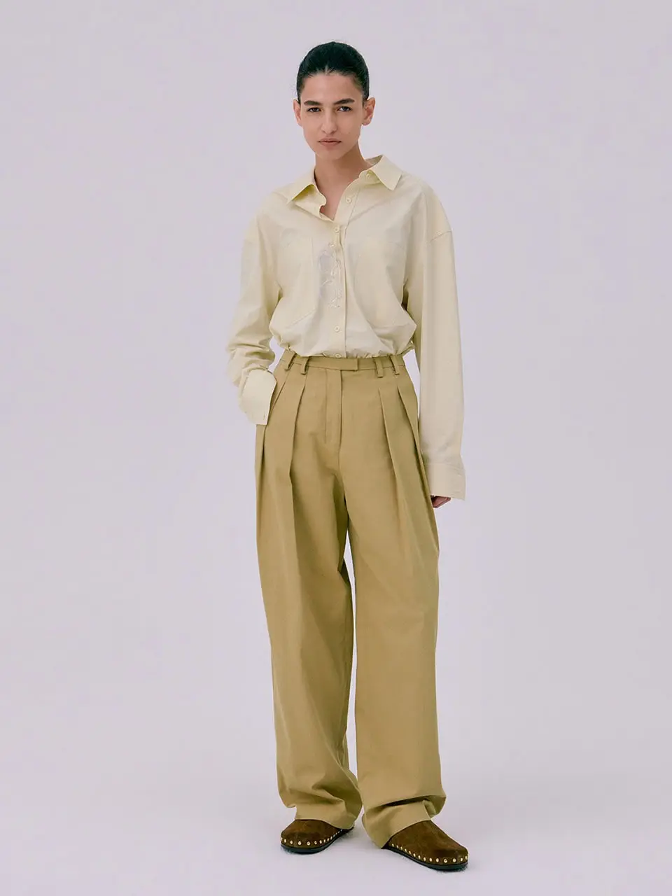 26 Zigzag Wide Pants — Beige