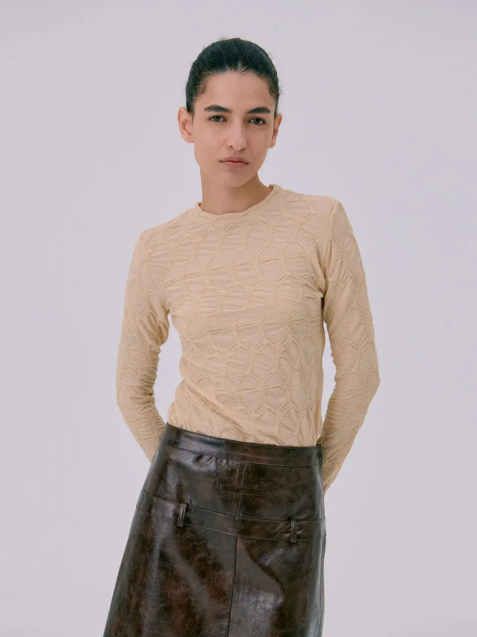 Crinkle T-Shirt — Light Beige