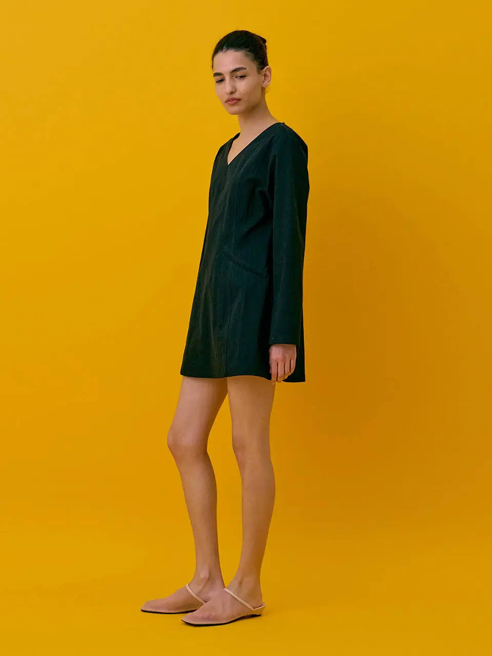 V-neck Mini Dress — Black