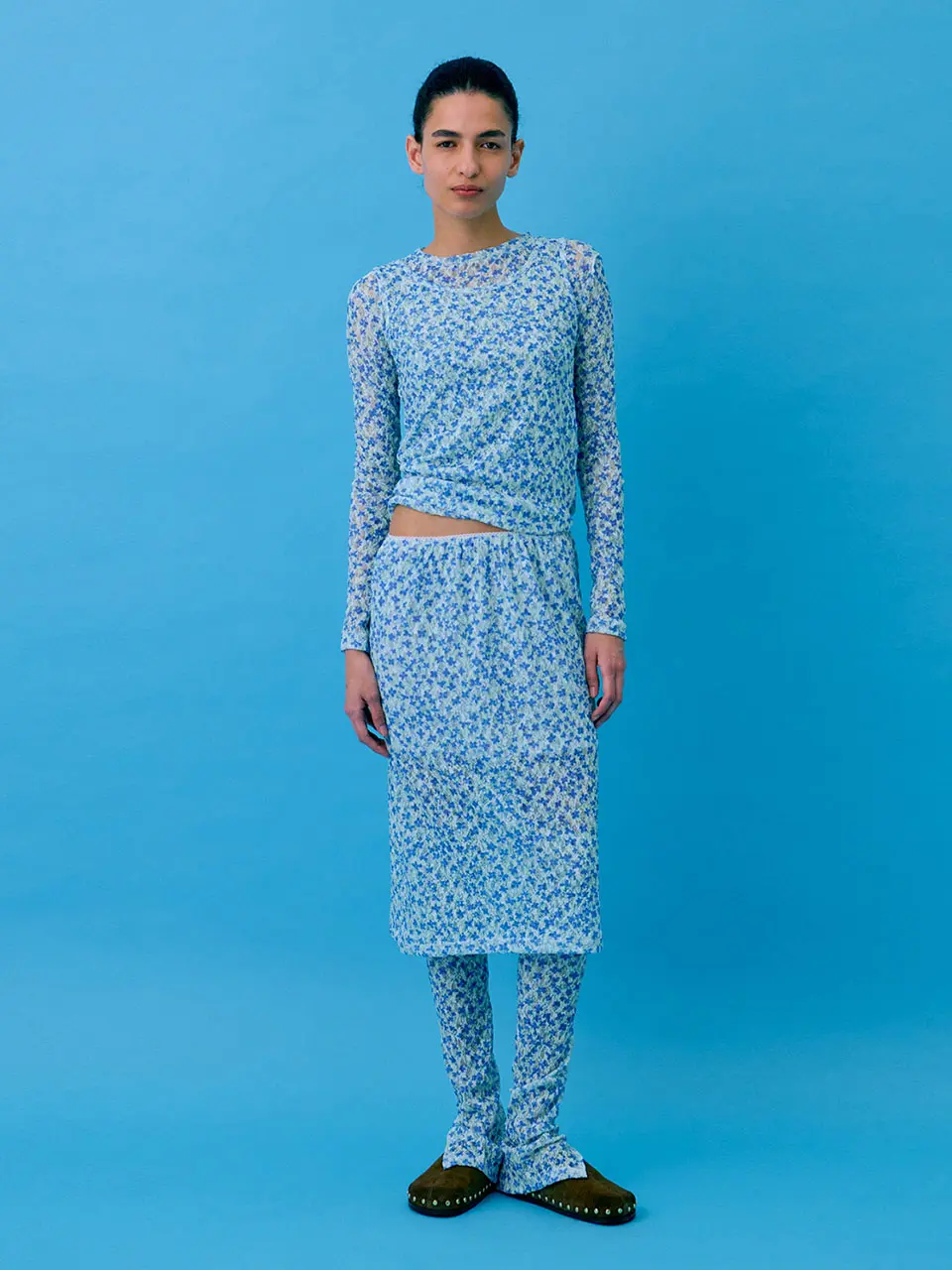 Floral Skirt — Light Blue