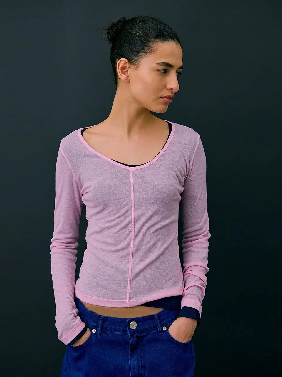 26 U neck Sheer T-shirts — Light Pink