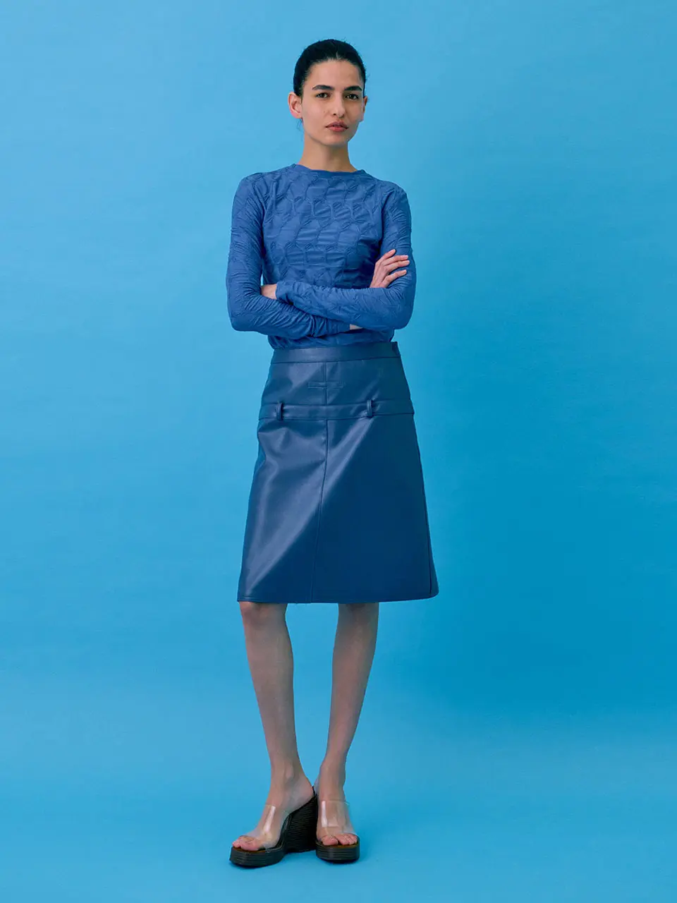 Midi Leather Skirt — Blue