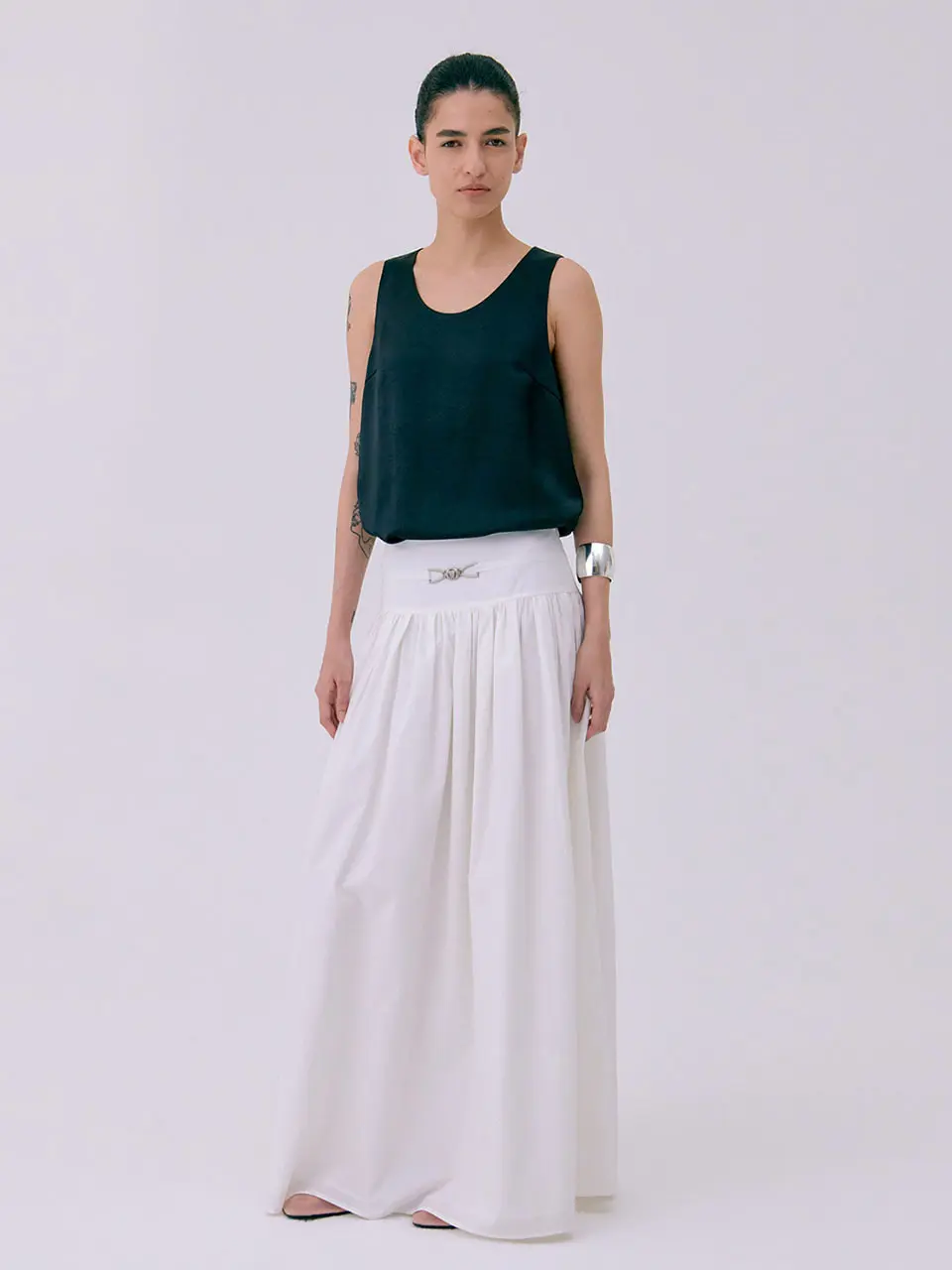 Shirring Maxi Skirt — White