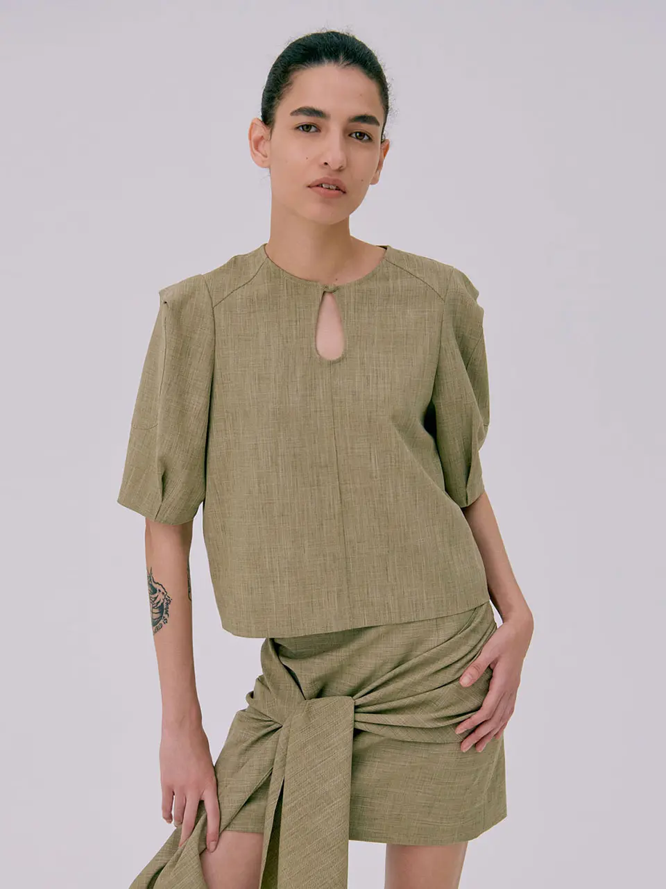 Puff Sleeve Blouse — Brown