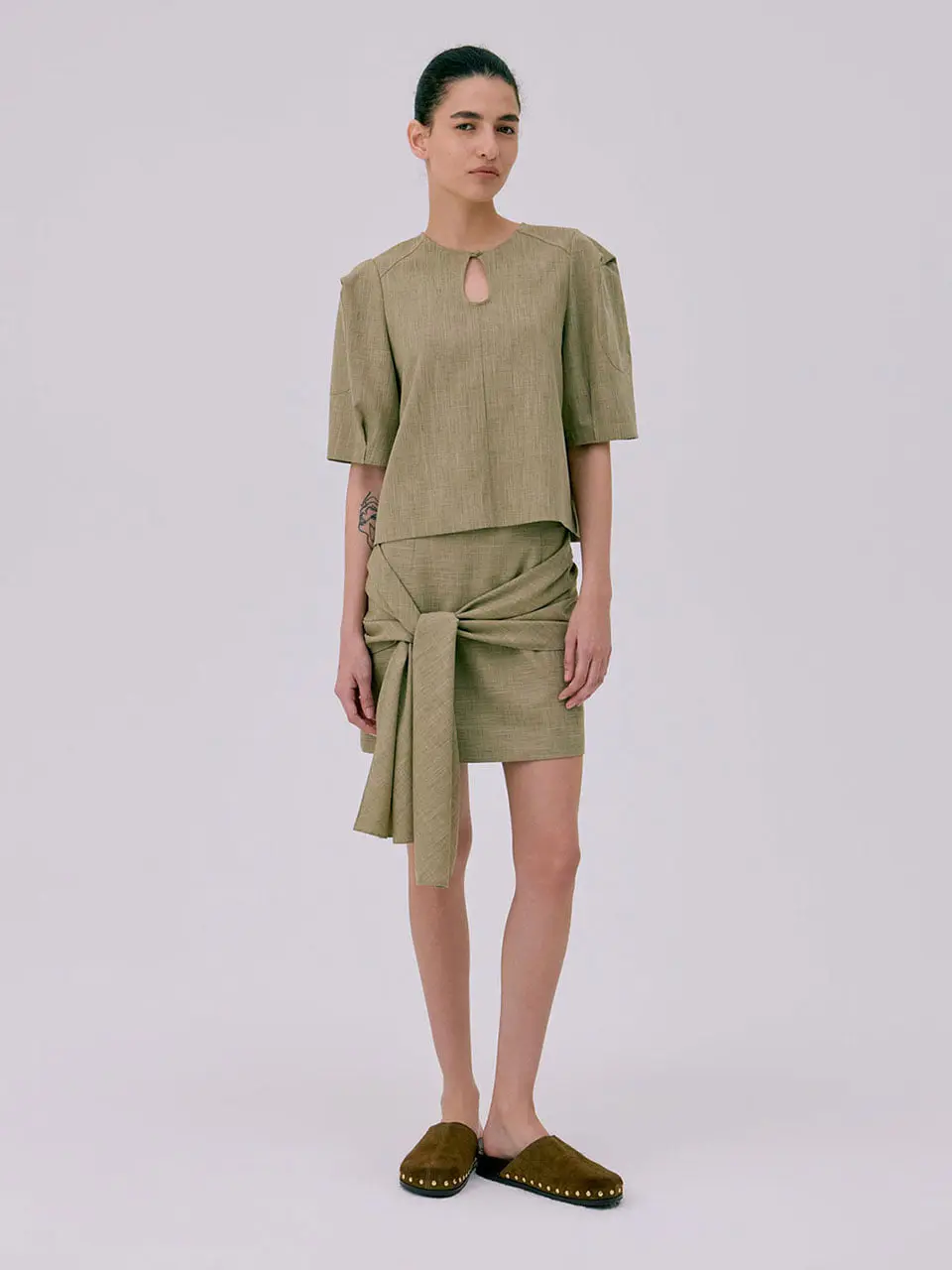 Tied Mini Skirt — Brown