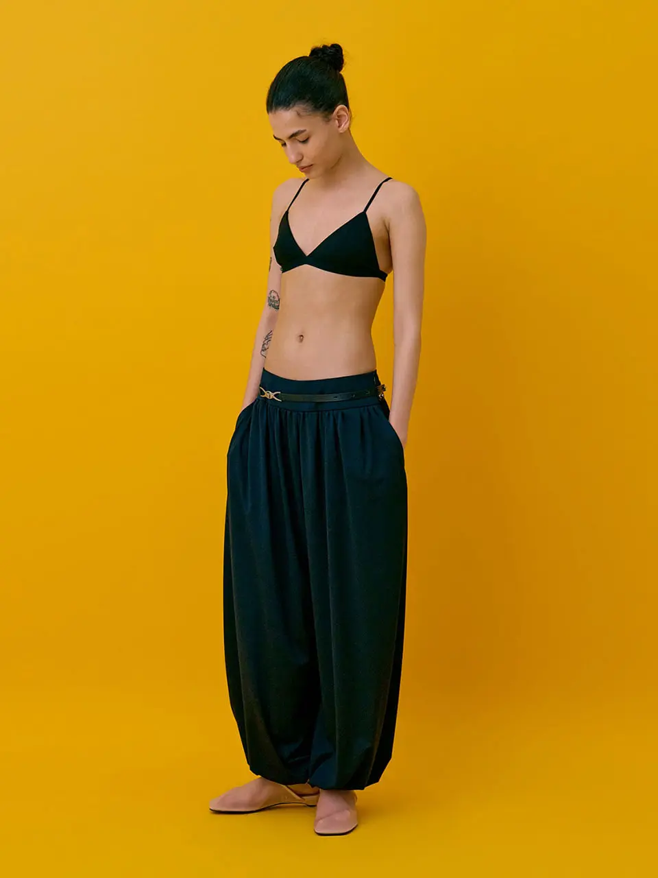 Shirred Jogger Pants — Navy