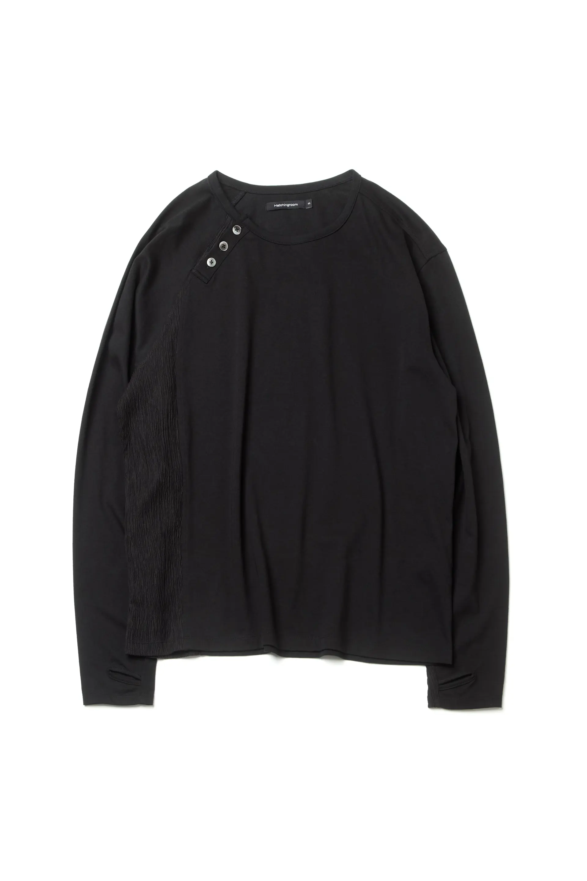 Curved Henley Neck Tee Long Black