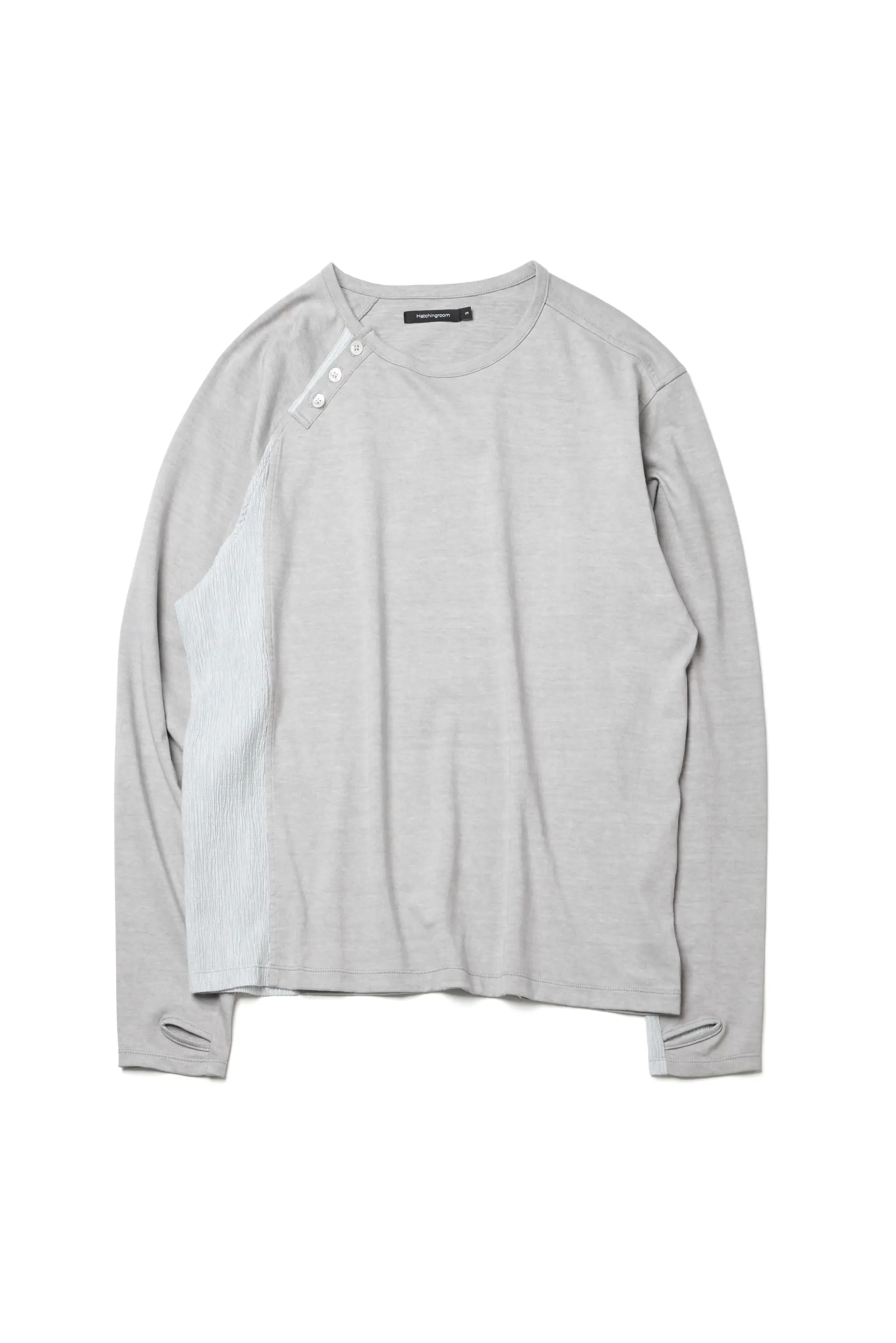 Curved Henley Neck Tee Long Grey