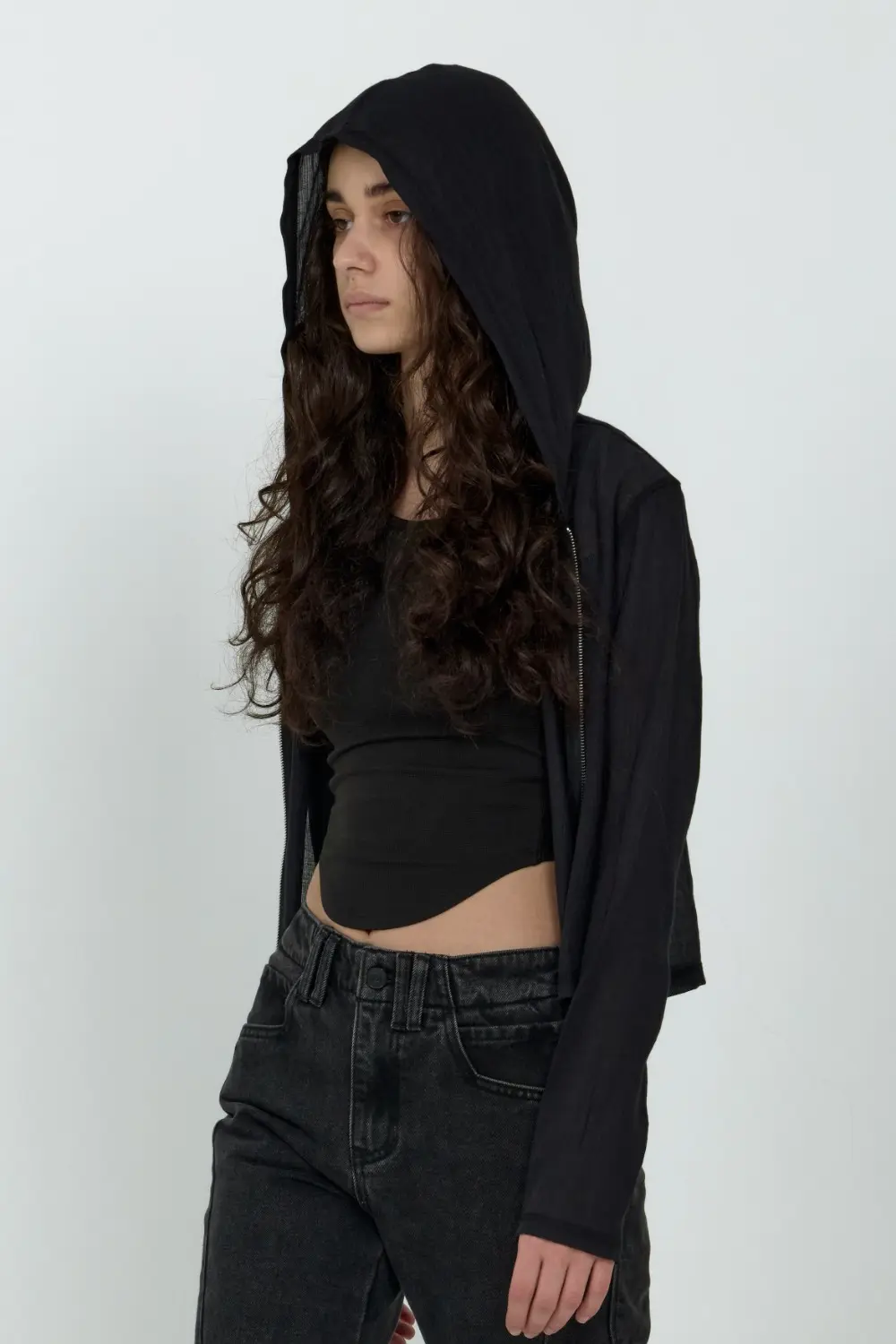 MPa VEIL CREPE HOODED ZIP JACKET WOMEN (BLACK)