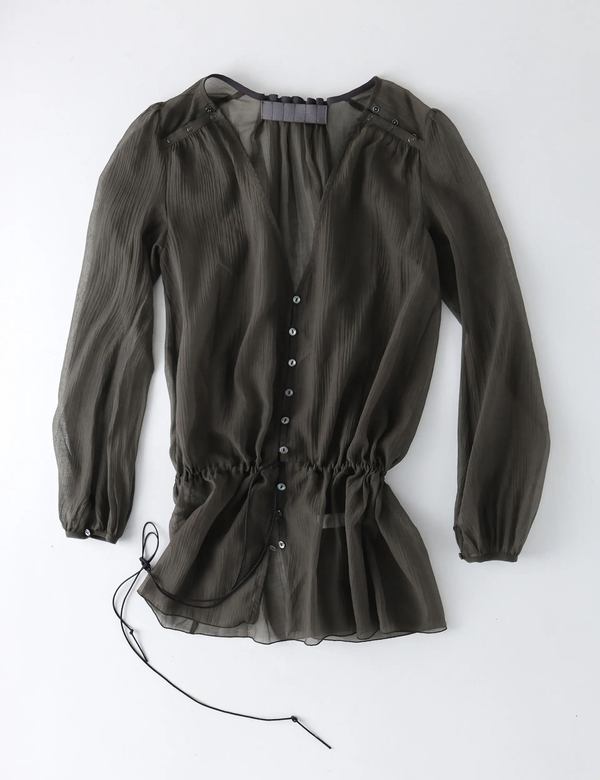 Curtain Buttoned Dress (Dark Olive)