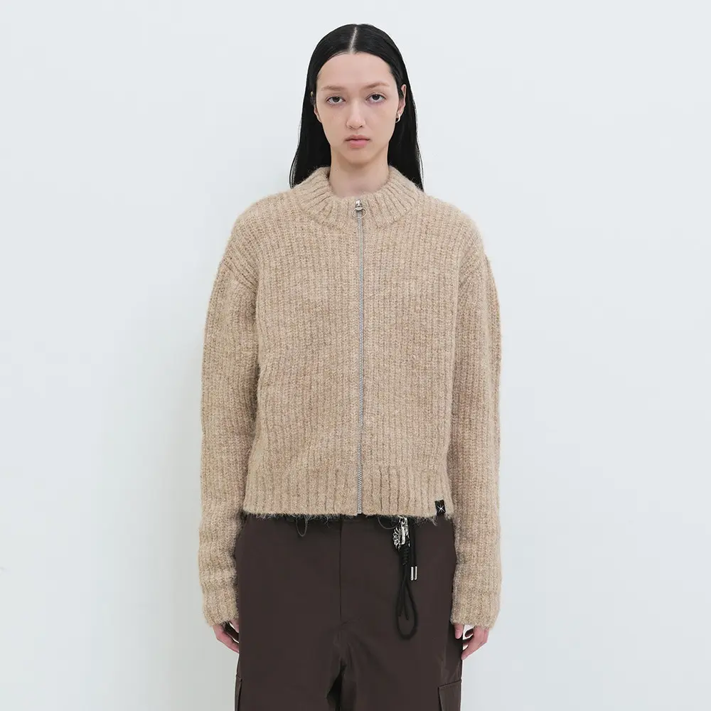 Angora Knit Zip-Up (Beige)