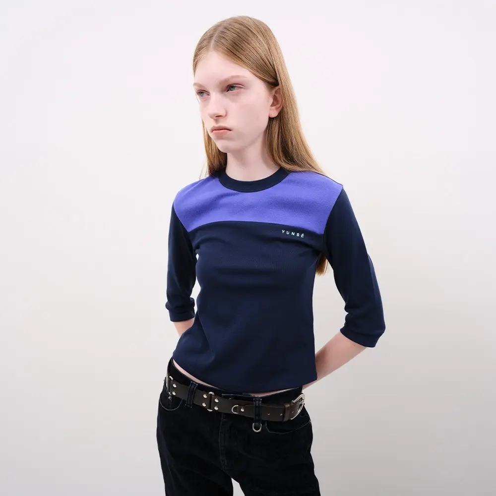 Contrast 3/4 Sleeve T-Shirt (Navy)