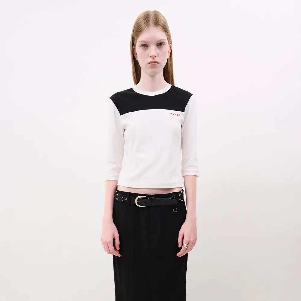 Contrast 3/4 Sleeve T-Shirt (White)