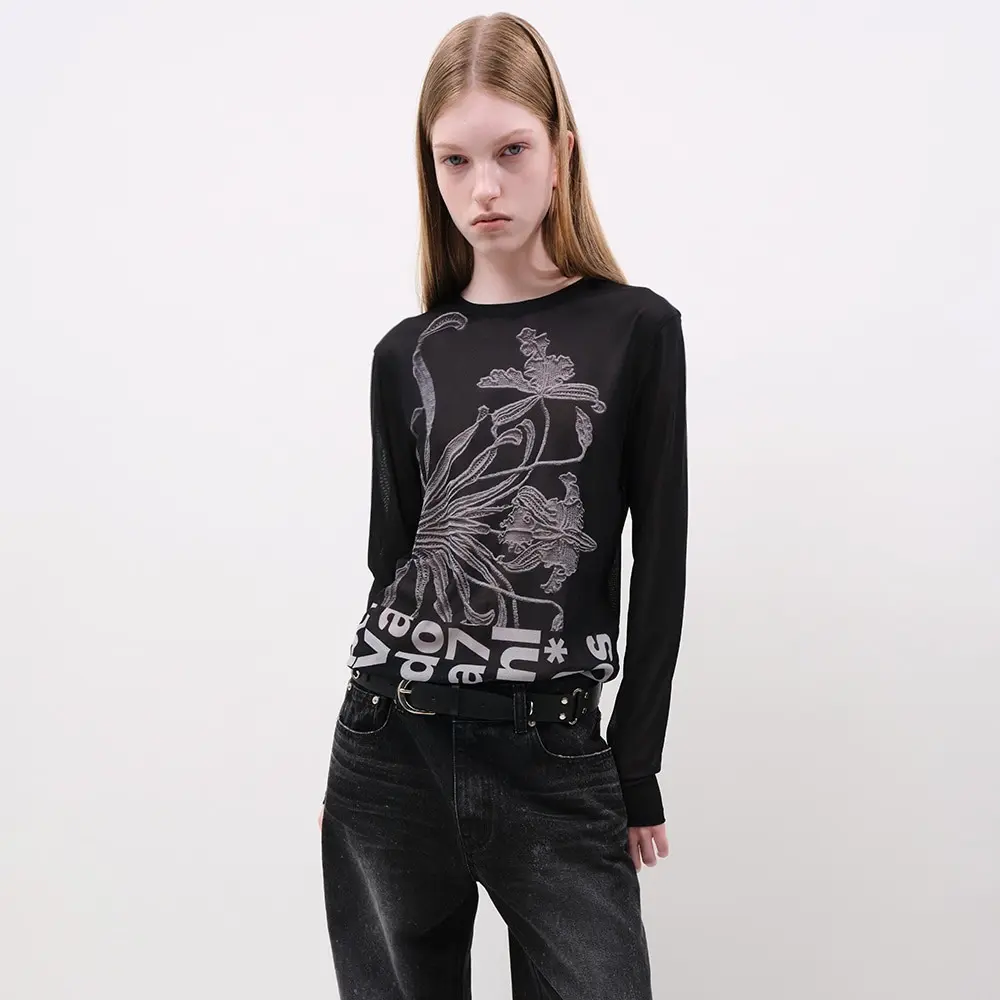 Long Sleeve Graphic Top (Black)