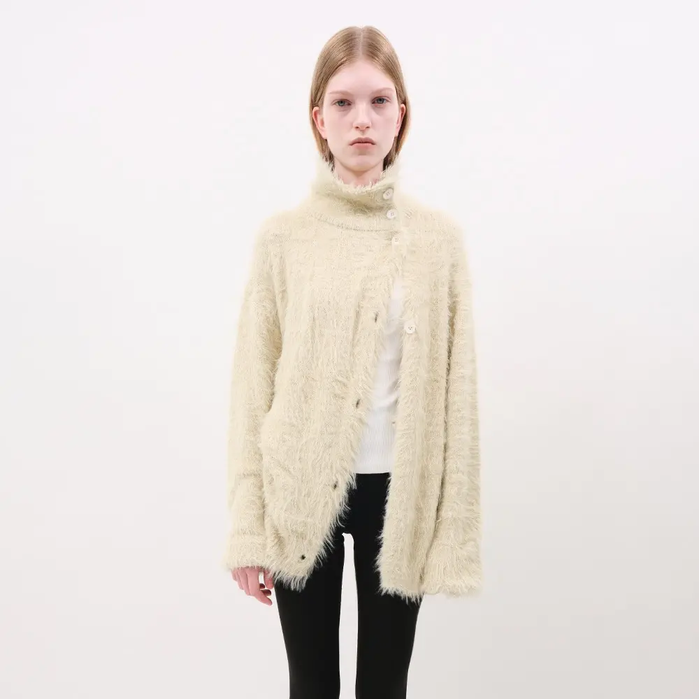 High Neck Knit Cardigan (Ivory)