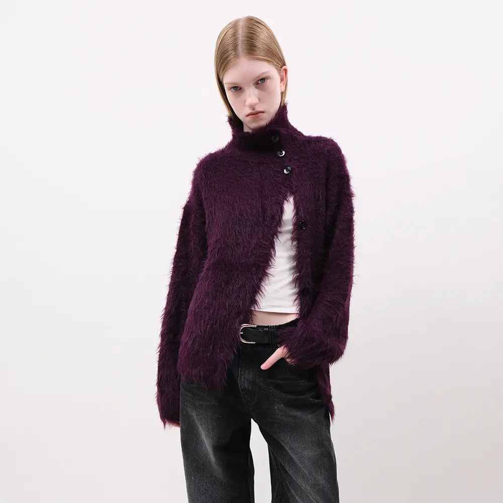 High Neck Knit Cardigan (Purple)