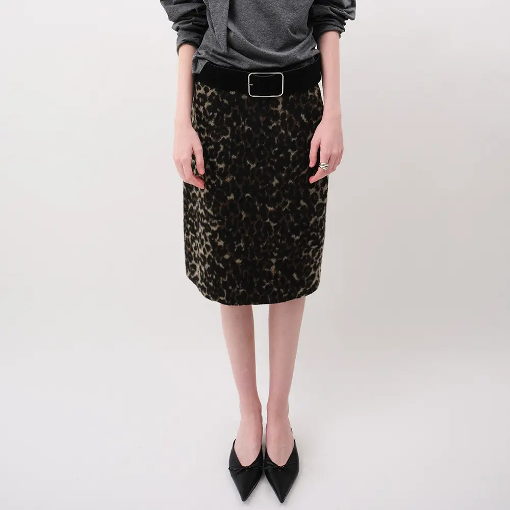 Leopard Print Midi Skirt (Brown)