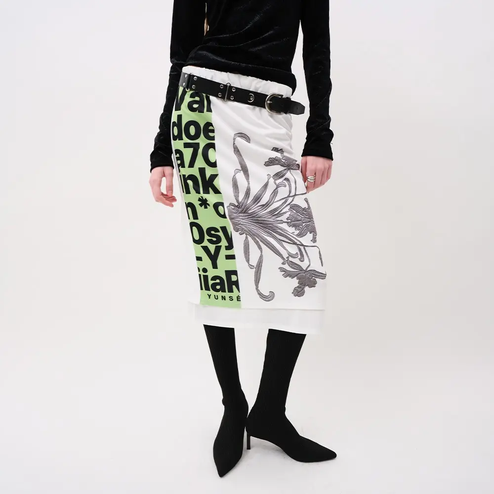Graphic Print Skirt (White)