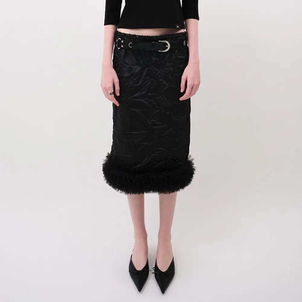 Crinkle Frill Skirt (Black)
